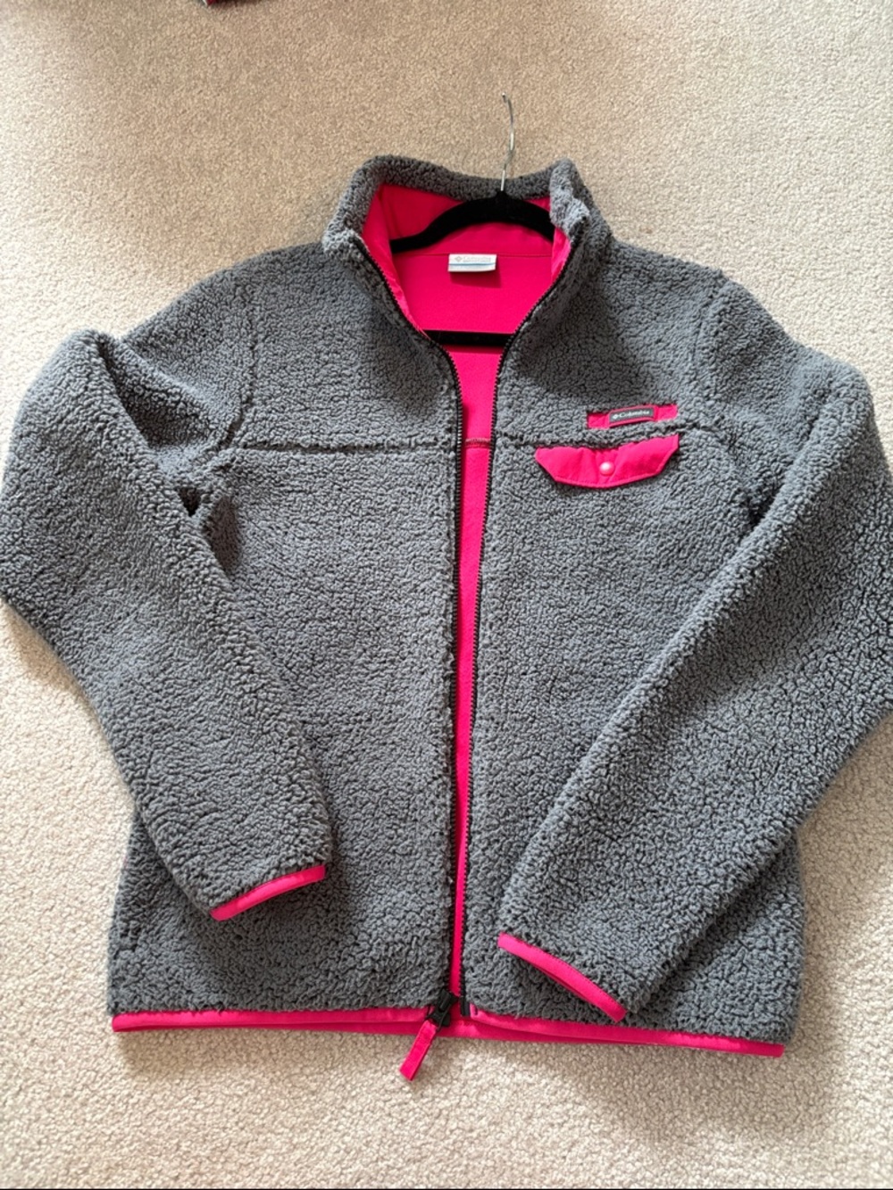Columbia Gray Sherpa Zip Jacket with Pink Trim